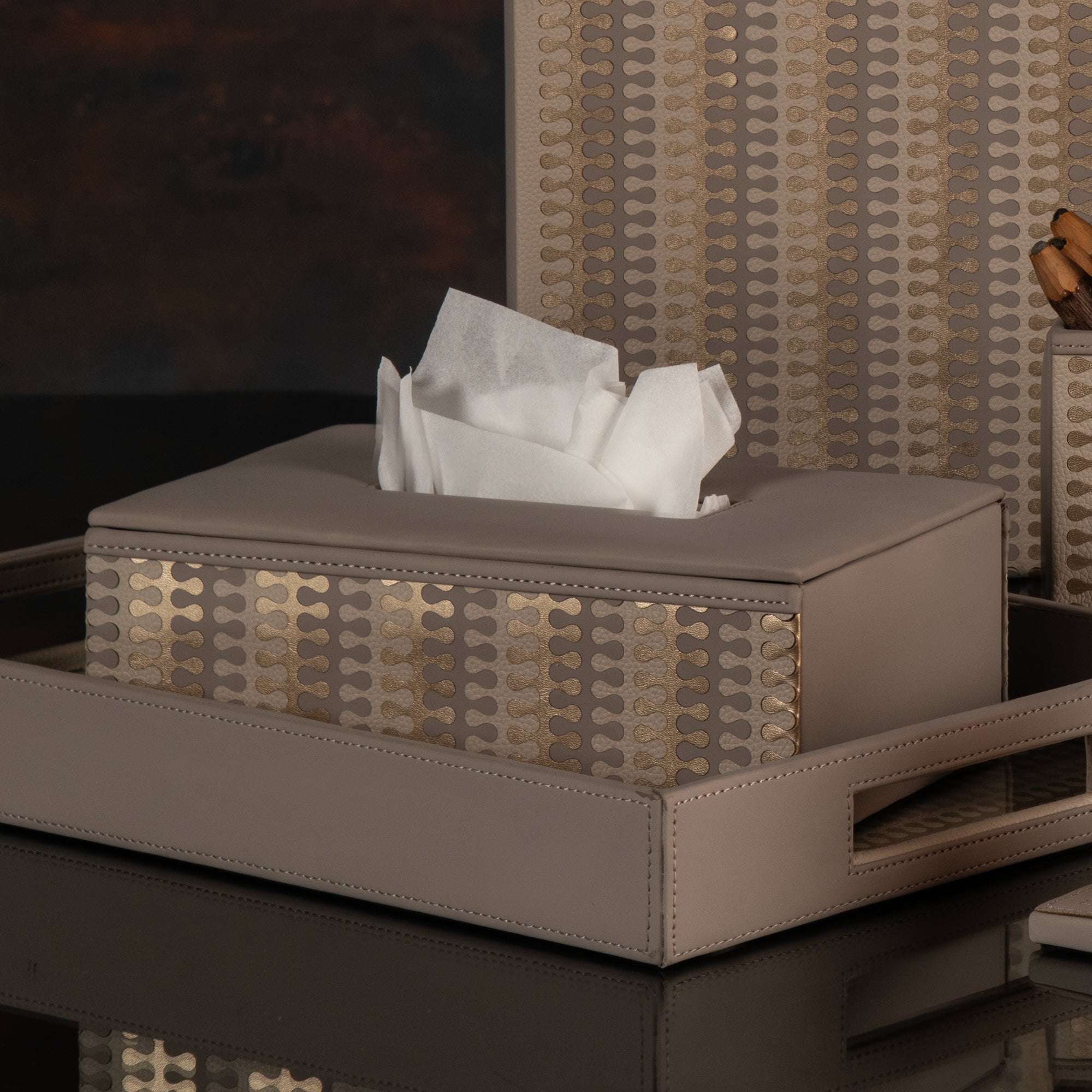 Eclair Grey & Gold Tissue Box
