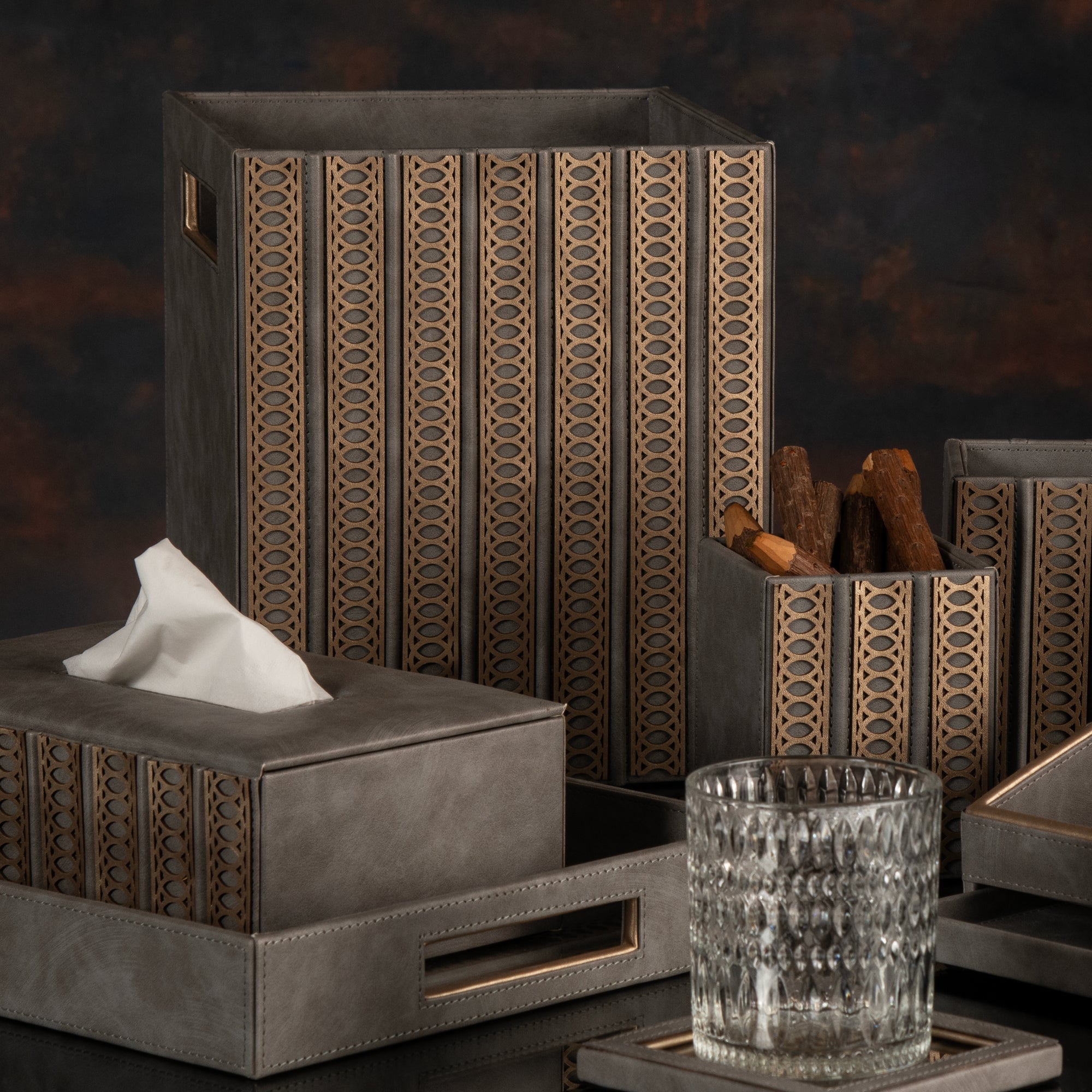 Lexus Grey & Dull Gold Dustbin